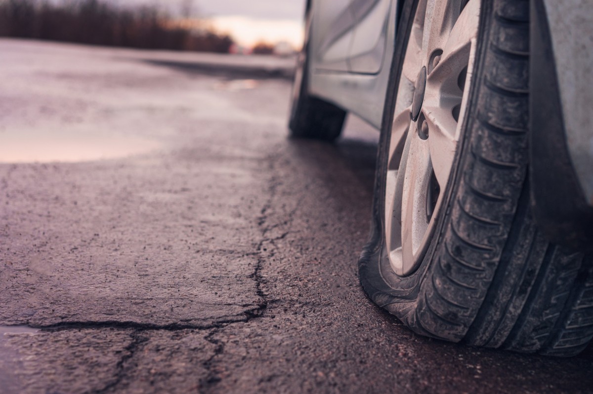 flat tire on road